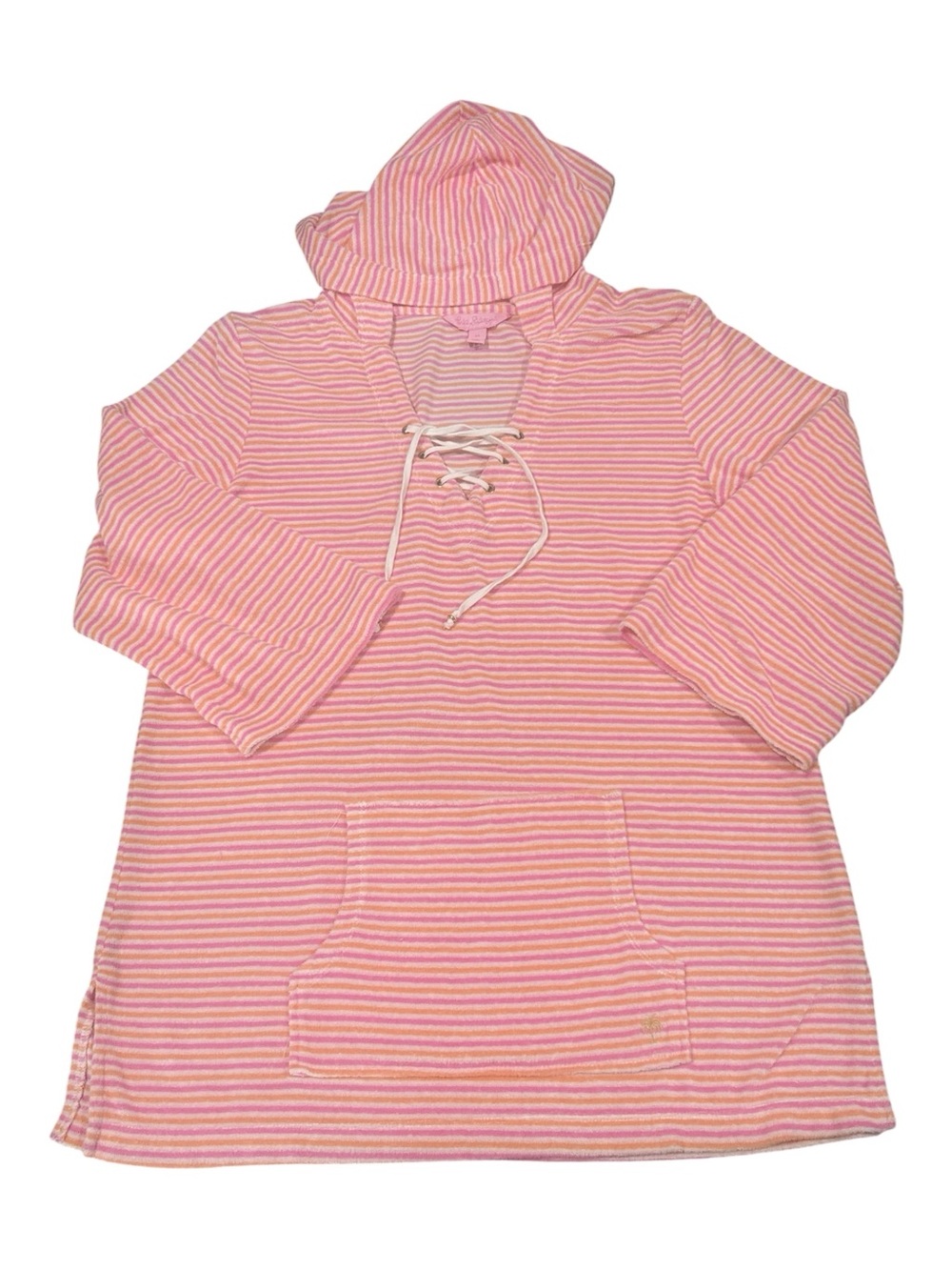 Lilly Pulitzer Striped Hooded Cover Up Sz M Pullover Cotton Blend Long Sleeve